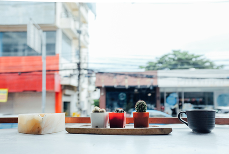 coffee cup on coffee table in moring dayの写真素材