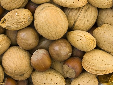 A selection of nuts in their shells