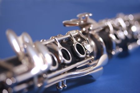 Close up of clarinet on blue backgroundの写真素材