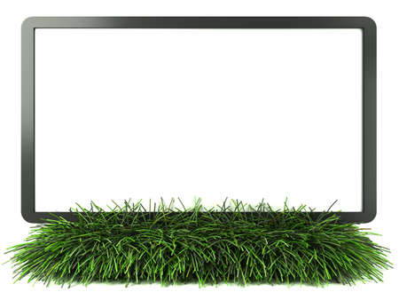Monitor on grass with white background