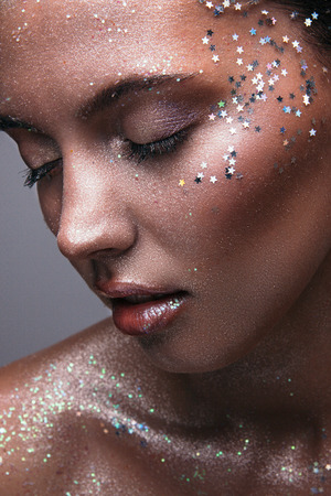 Girl with creative makeupの写真素材