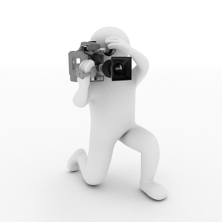 3D guy with a camera on a white backgroundの写真素材