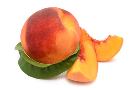 Peaches on a white backgroundの写真素材