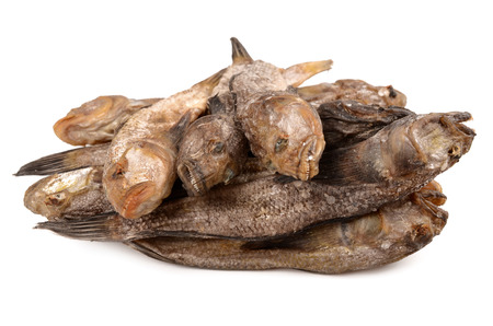 Dried bullheads on a white backgroundの写真素材