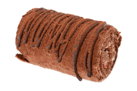 chocolate roll with cherriesの写真素材