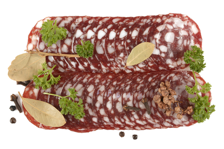 Salami on white backgroundの写真素材