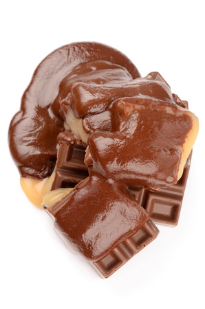 Chocolate with caramel on a white backgroundの写真素材