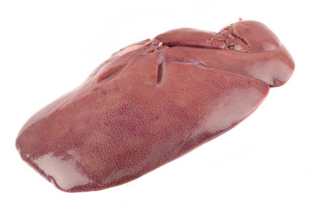 fresh pork liver isolated on white backgroundの写真素材