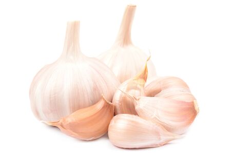 Isolated fresh garlic on a white backgroundの写真素材