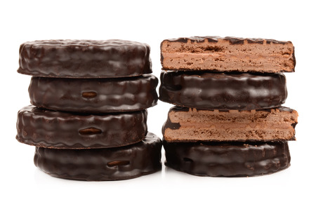 chocolate chip cookies on a white backgroundの写真素材