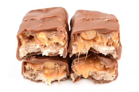 Chocolate with caramel on a white backgroundの写真素材