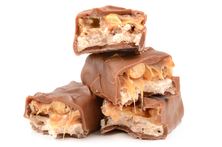 Chocolate with caramel on a white backgroundの写真素材