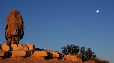 Full moon at sunrise from Shoshone Point, Grand Canyon, Arizonaの写真素材