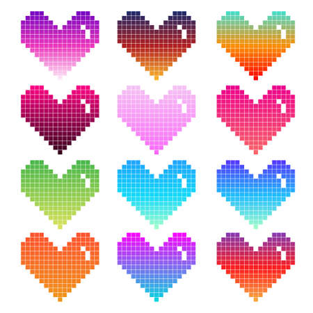 Pixel heart colorful gradient icon isolated on white background design ,digital image.vector illustrationのイラスト素材