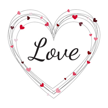 Heart line overlap with word of love design for happy valentine's day, women's day, mother's day, birthday greeting card and decoration.Isolated on white background. Vector illustrationのイラスト素材