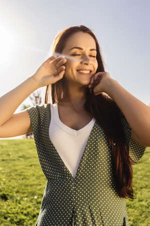 Smiling woman,freedom concept,enjoy life,summer