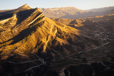 inspiring view of the Caucasus mountains in the sun, sunriseの写真素材
