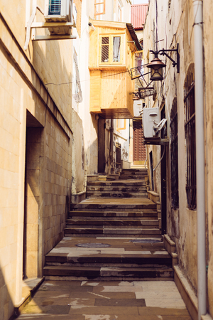 old beautiful architecture of the ancient city of Baku, Azerbaijanの写真素材