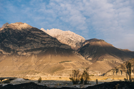 inspiring nature, high majestic mountains under the blue skyの写真素材