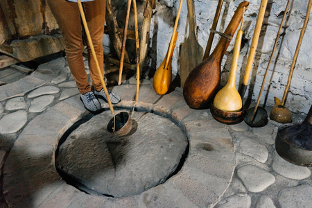 at an old winery, special holes in the floor, alcohol industryの写真素材