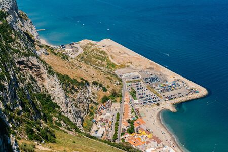 Gibraltar. unusually beautiful top view of the bay and the ocean with boatsの写真素材
