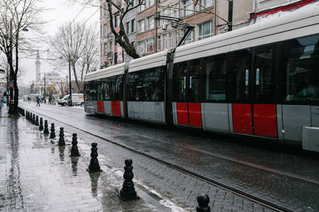 ISTANBUL, TURKEY - FEBRUARY 15, 2020: Istanbul winter a day. Tram
