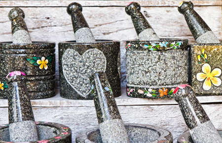 Pestle and stone mortar , Thai cooking tool.の写真素材