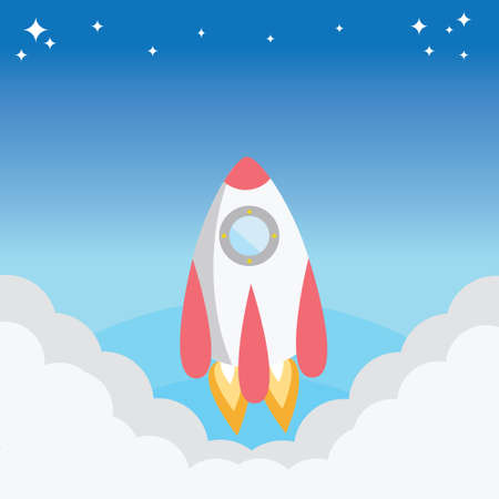 white rocket with red wing fly to the spaceのイラスト素材