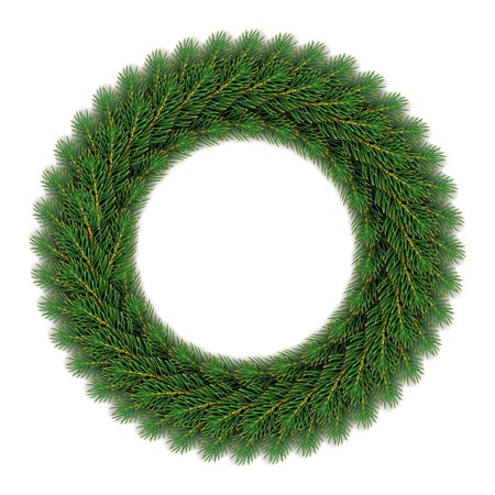 Realistic christmas wreath isolated on white background. Vector illustrationのイラスト素材