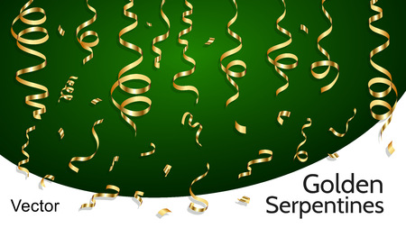 Golden serpentines for decorations of your projects. Festive background, carnival, festival, new year, birthday - vectorのイラスト素材