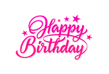 Pink inscription Happy Birthday. Print for typography. Vector Illustrationのイラスト素材