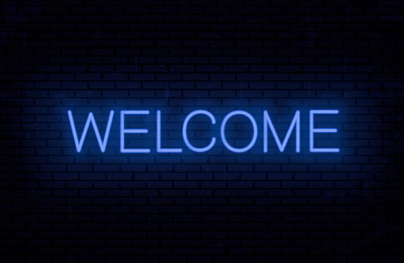 Welcome, blue neon inscription. Vector Illustrationのイラスト素材