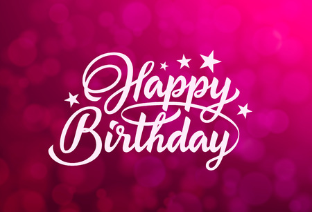 Beautiful inscription happy birthday on a blurred red background. Vector Illustrationのイラスト素材