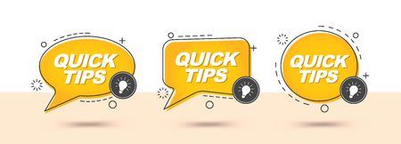Quick tips, hint, helpful tricks, helpful idea, logos, emblems and banners. Set of vector trendy memphis style banners. Ready for use in web or print design.のイラスト素材