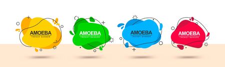 Set of abstract liquid shape banners. Flat geometric shapes in memphis design style. Ready design for use in web and print.のイラスト素材