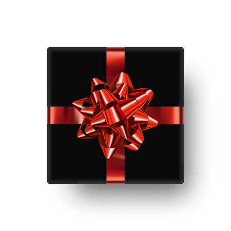 Gift box with shiny red bow and adjustable shadow. Vector clipart, element for decoration holiday banners, posters, cards and more.のイラスト素材