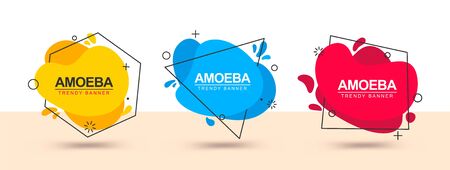 Bright collection of flat color banners. Set of trendy abstract banners, ready design template for use in the web and for printing in typography.のイラスト素材