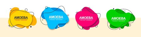 Trendy banner templates in memphis style design. Vector bright banners isolated on light background.のイラスト素材
