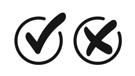 Checkmark and cross in round frame. Icon, sign symbol of approval and rejection. Vector check-mark and cross sign.のイラスト素材