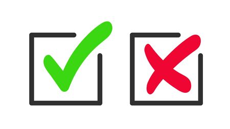 Green checkmark and red cross icon. Vector symbol of approved and reject.のイラスト素材