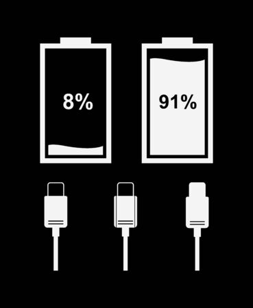 Set of vector icons of battery and USB cable for the interface of various types of devices.のイラスト素材