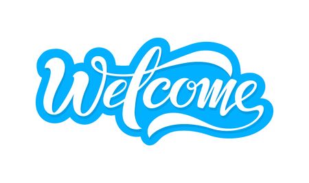 Welcome, beautiful inscription, text to decorate the invitation, banner and more. Welcome, vector blue inscription in modern style.のイラスト素材