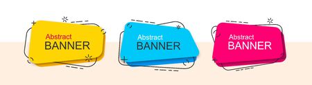 Set of abstract rectangular banners with rounded corners, with black outline around it and with falling shadow. Vector banners for use in web and print. Ready bright templates.のイラスト素材