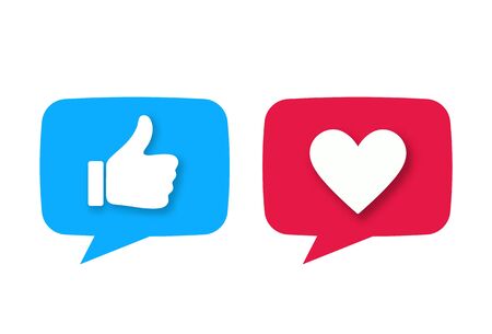 Like or thumb up and heart vector modern icons with falling shadow Isolated on white. Design...