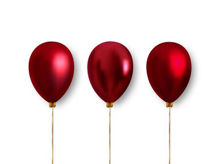 Set of realistic red inflatable balloons, clipart object for decoration holiday banner, poster, postcard design and more.のイラスト素材