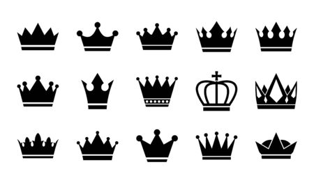 Vector flat crowns. Crown silhouettes isolated on white background.のイラスト素材