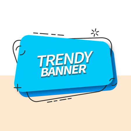Bright abstract sky blue banner square shape in Memphis style. Vector template banner. Template ready for use in web or print design.のイラスト素材
