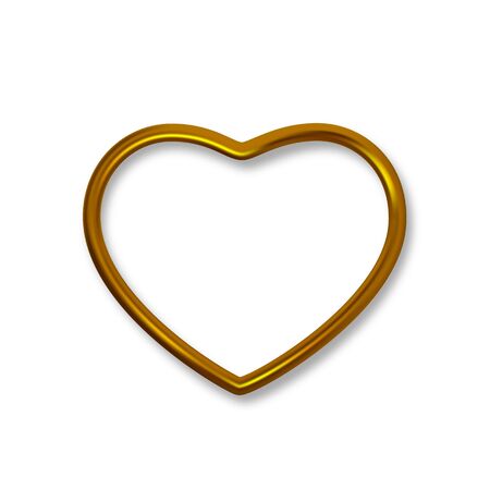 Gold shiny luxury realistic heart shaped frame isolated on white background. Vector golden border frame for decoration. Vector clipart object.のイラスト素材