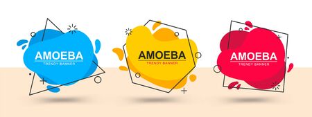 Collection of modern bright banners of different colors. Vector banners in the style of memphis. Template ready for use in web or print design.のイラスト素材