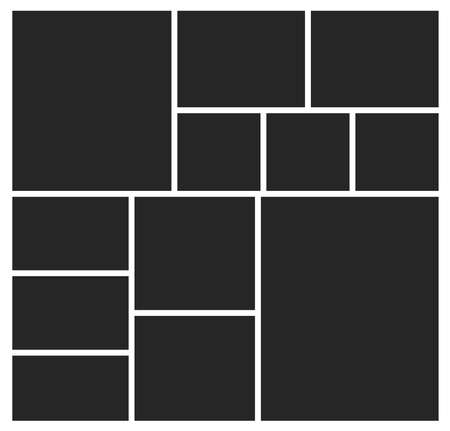 Templates collage twelve frames photos parts, picture or illustration. Vector poster frame mockup isolated on white background.のイラスト素材